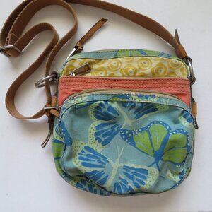 Vintage Fossil Crossbody Canvas Purse Blue Green Butterfly Bag